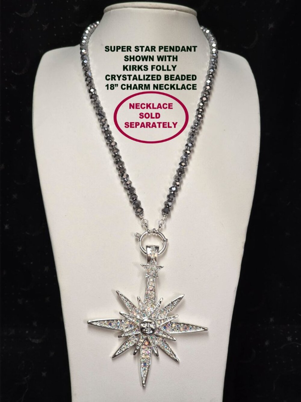 Kirks Folly Metallic Seaview Moon Super Star Foldover StatementPendant Silverton - Picture 4 of 6